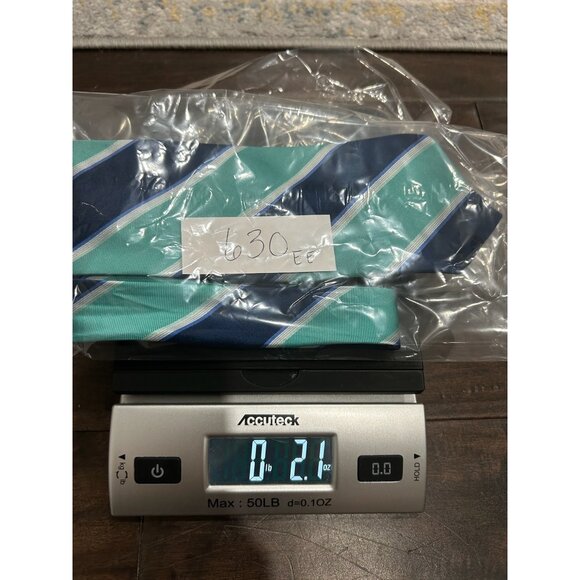 Club Room Striped Silk Necktie Navy Blue Green White Diagonal Stripe Classic - Picture 8 of 8